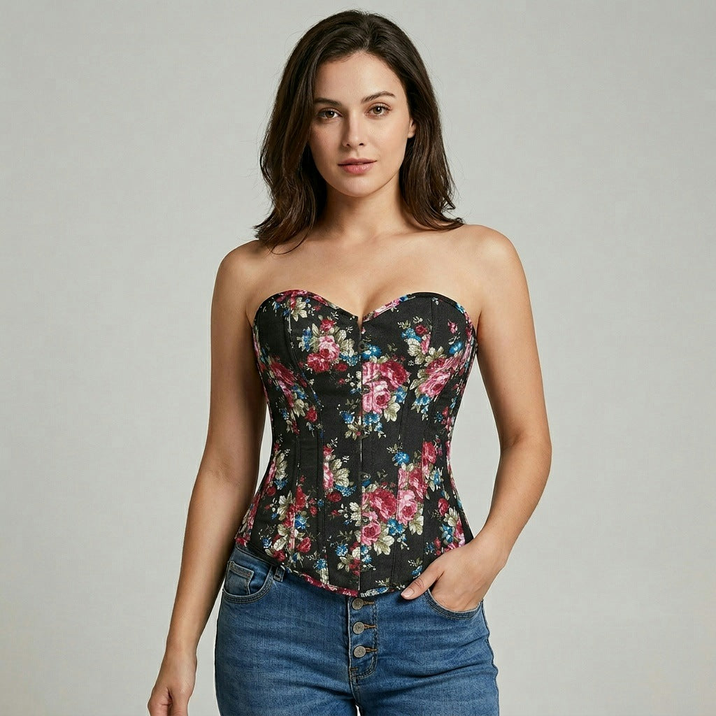 Corselet floral preto