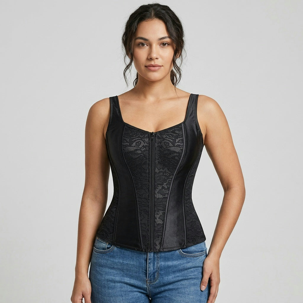 Corselet com ziper e renda